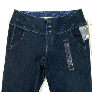 NEW Boom Boom Jeans Women's Sz 7 Blue Denim Pants Flare Wide Waist Stretchy NEW